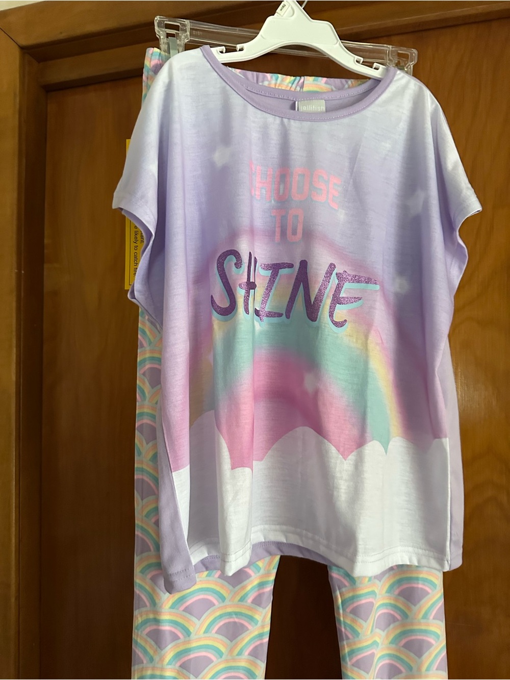 Jellifish Kids Girls Size 14 Pajama Set NWT Choose to Shine Rainbow Glitter
